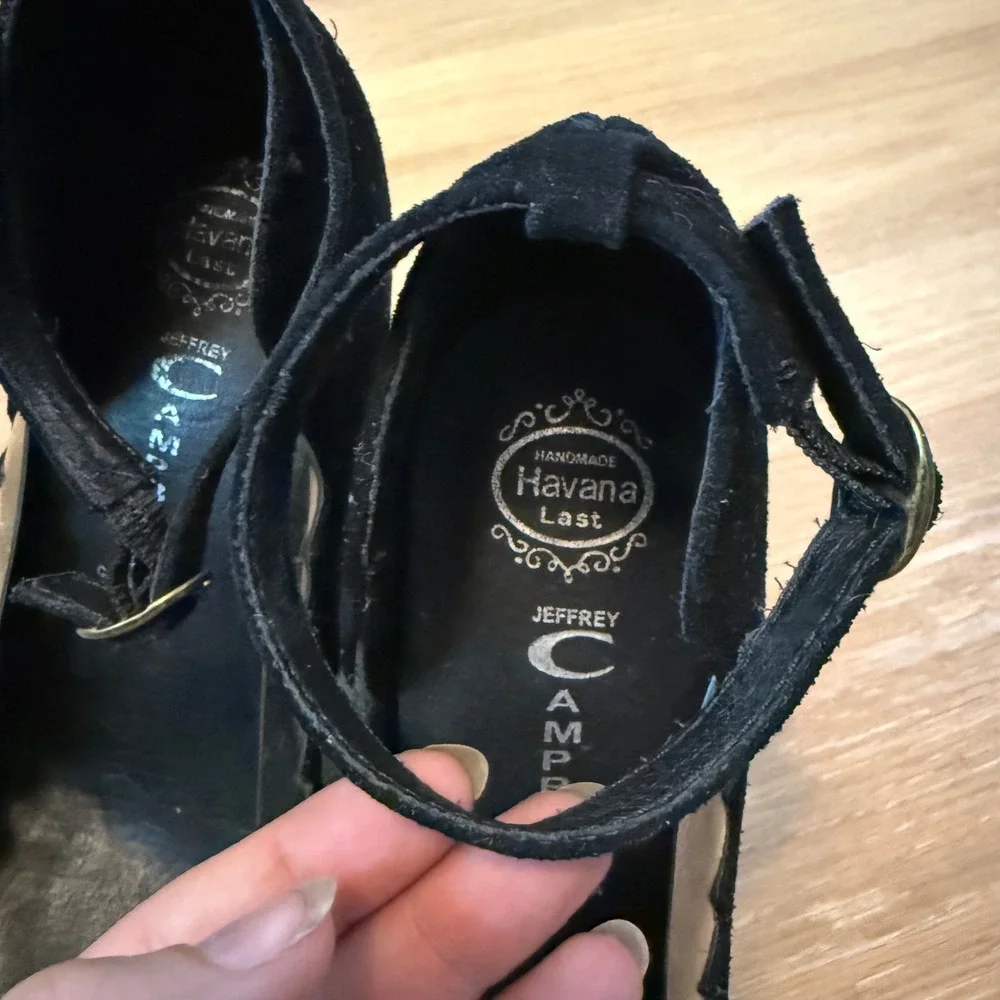 Jeffrey Campbell Wedge Heels 8 Handmade Havana Black Suede Platform ZigZag Clear